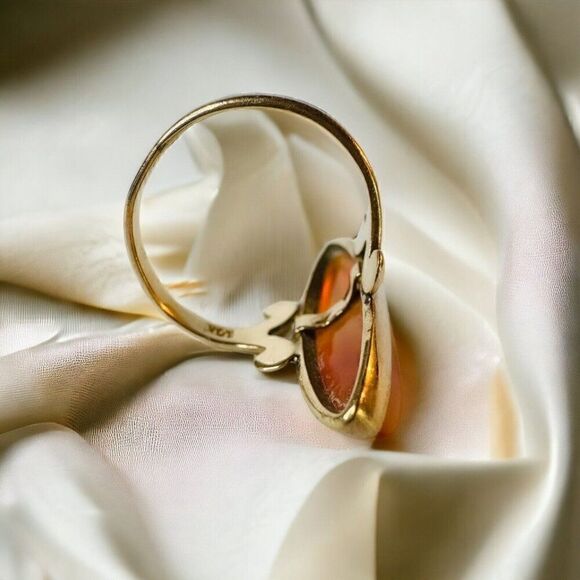 Antique 10k Gold Banded Agate Ring Sz 4.25 c1900 Victorian Navette Ring 2.7g - Picture 6 of 16